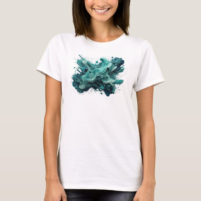 Kantig teal ABSTRAKT KONST Konsttryck T Shirt (Framsida)