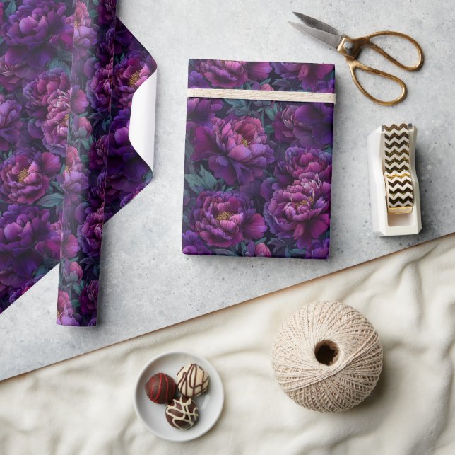 Kantig trädgårdsinspirerad Peonies tryckt presentp Presentpapper (Hantverk)