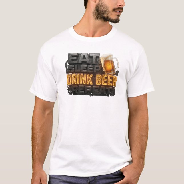 Kantig vit ÄT SÖMN DRIK ÖL UPPREPA 2 BG T Shirt (Framsida)
