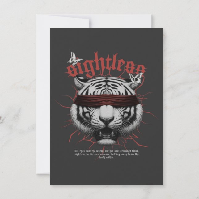Kantig vit tiger gratulationskort: Mörk estetik Inbjudningar (Framsida)