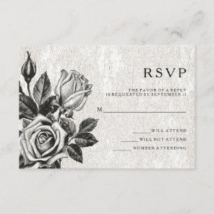 Kantiga viktorianska rosor svart och vitt RSVP Inbjudningar