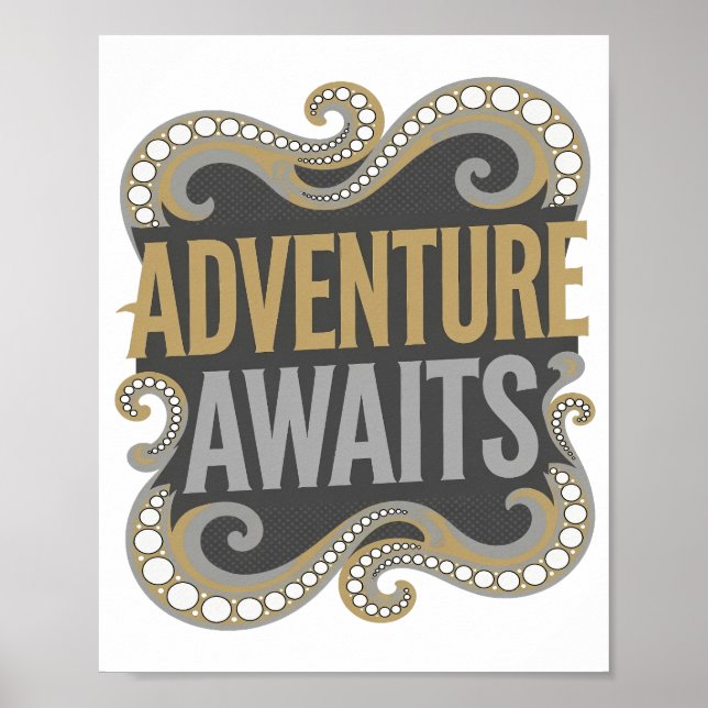 Kantigt guld ÄVENTYR VÄNTAR Anpassad design Poster (Framsidan)
