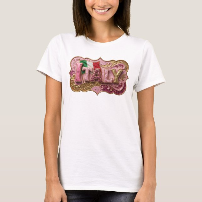 Kantigt guld ITALY Text Design T Shirt (Framsida)