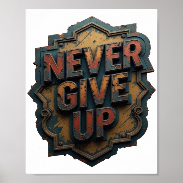 Kantigt Orange ALDRIG GE UPP Poster (Framsidan)