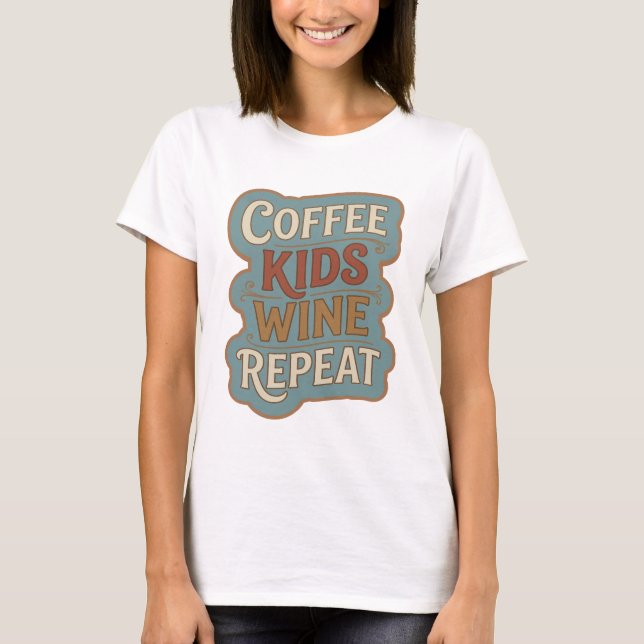Kantigt Orange KAFFE BARN VIN UPPREPA Tryck T Shirt (Framsida)