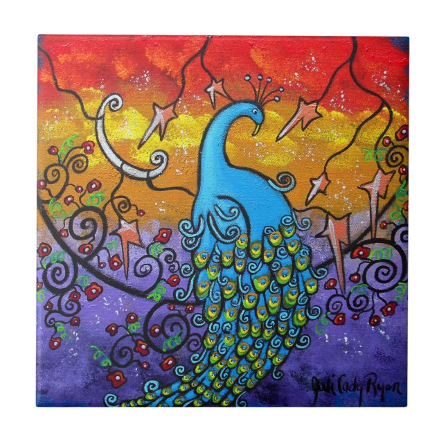 Kantlinje för peacock Art Tile Kakelplatta (Framsidan)