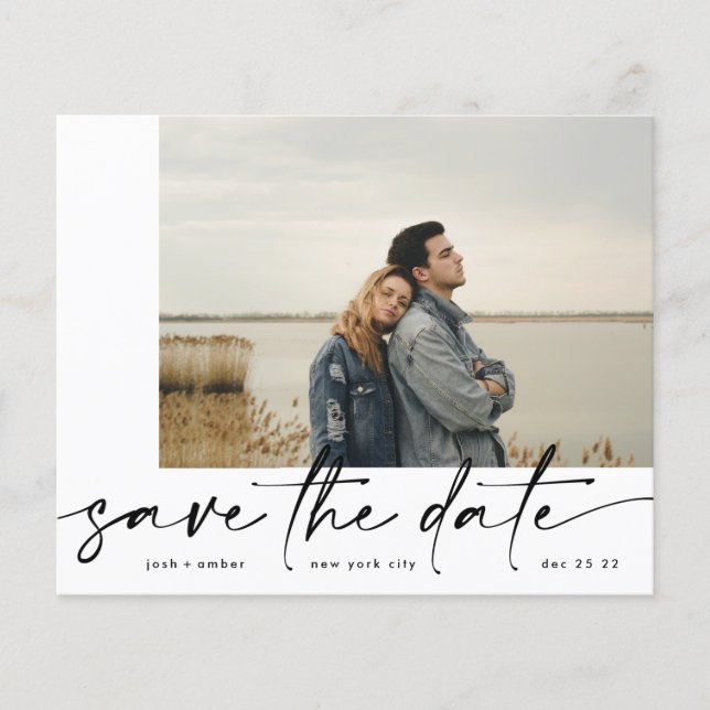 Kantlinje | Modern budget Foto Onyx Save the date Flygblad (Framsidan)