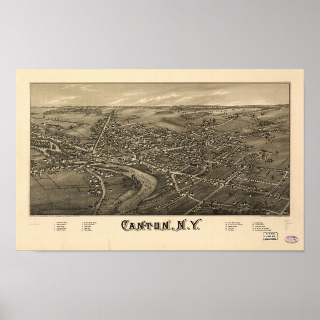 Kantonen New York 1885 Antique Panoramic Karta Poster (Framsidan)