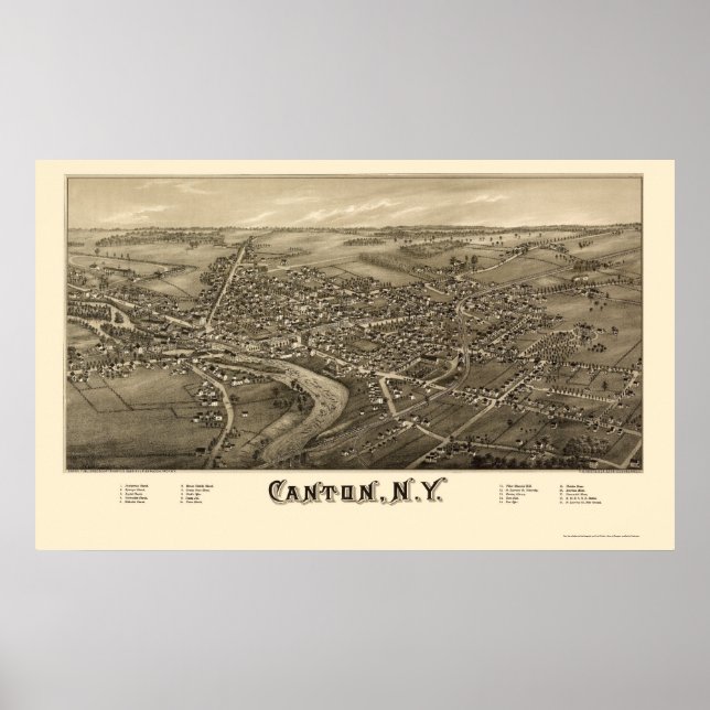 Kantonen NY Panoramic Karta - 1885 Poster (Framsidan)