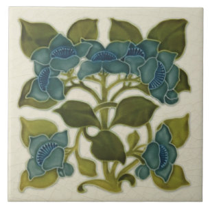 Kantutjämning Repro-Blåa blommor-panel i Art nou Kakelplatta