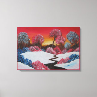 Kanvastryck av färglöst vinter-snöfärgat solnedgån