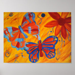 kanvastryck av fjärilar och blommor poster