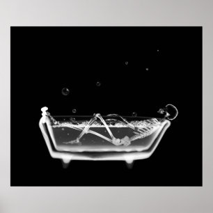 Kanvastryck B&W X-Ray Skeleton Bath Time Tub Poster