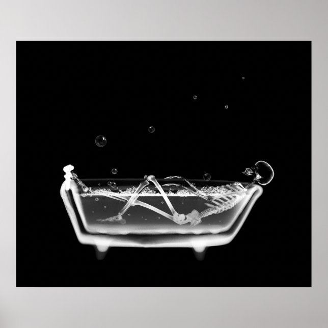 Kanvastryck B&W X-Ray Skeleton Bath Time Tub Poster (Framsidan)