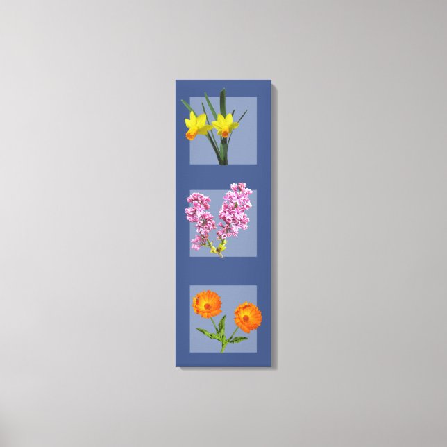 Kanvastryck - Botanisk triptych på blå (Framsida)