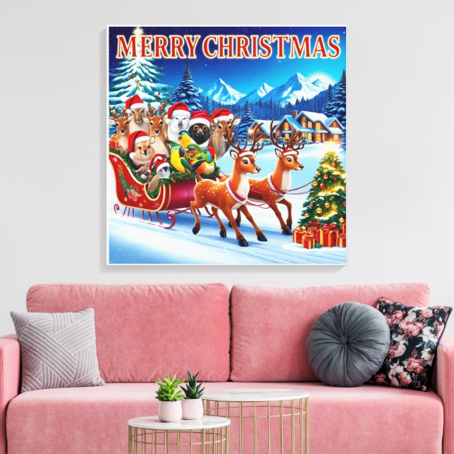 Kanvastryck för julldjur, 24 x 24 tum. (Insitu (Vardagsrum))