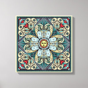 Kanvastryck för Mandala för vintagestilsol