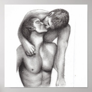 Kanvastryck för manlig omfamning poster