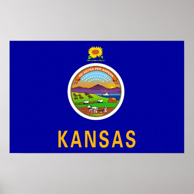 Kanvastryck med Flagga Kansas, USA Poster (Framsidan)