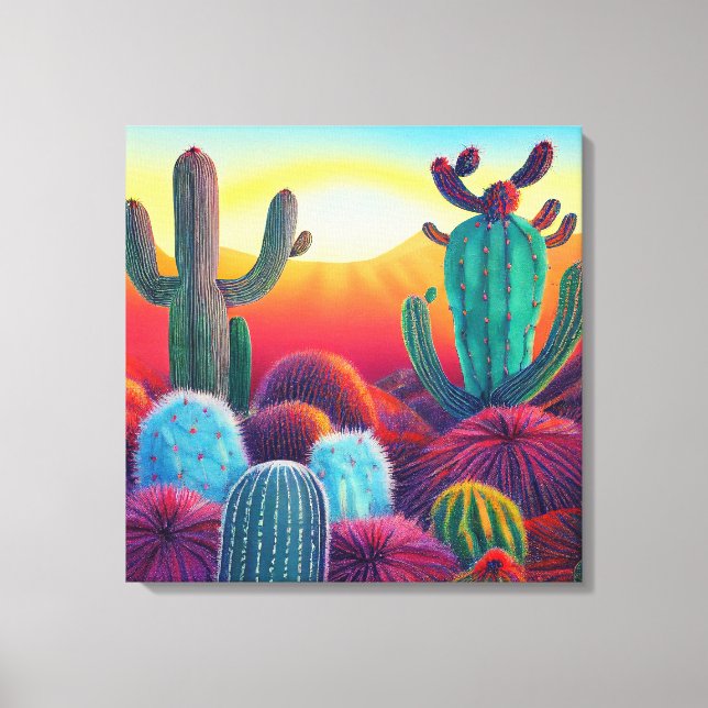Kanvastryck: Solnedgång över Cactus ökenplateaus Canvastryck (Framsida)