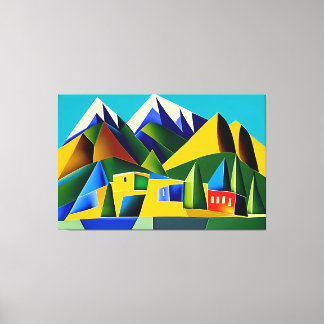 Kanvastrycket abstrakt Cubist Mountain Canvastryck