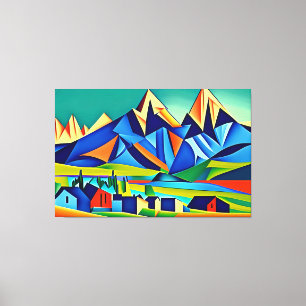 Kanvastrycket abstrakt Cubist Mountain Canvastryck