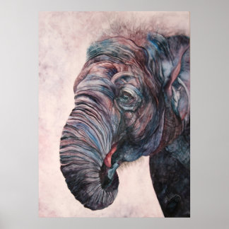Kanvastrycket African Elephant Watercolor Poster