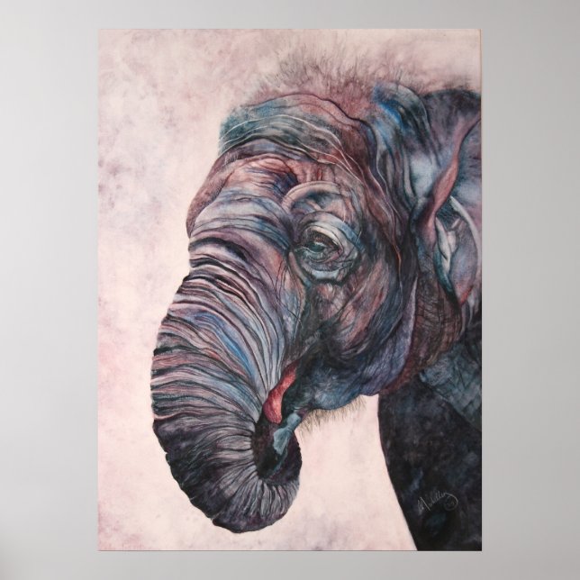 Kanvastrycket African Elephant Watercolor Poster (Framsidan)