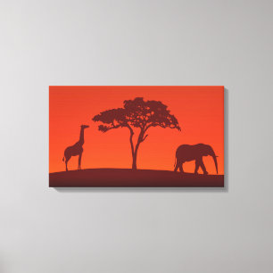 Kanvastrycket African Safari Silhouette - 3 panele Canvastryck