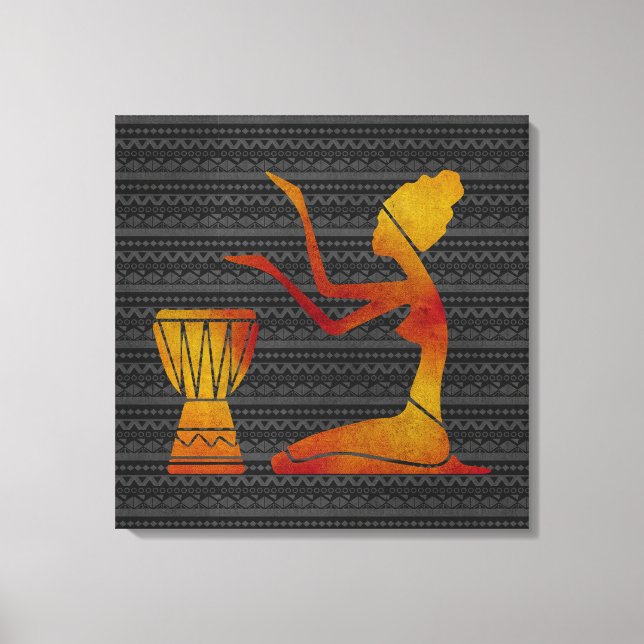 Kanvastrycket African Woman on Drums Canvastryck (Framsida)