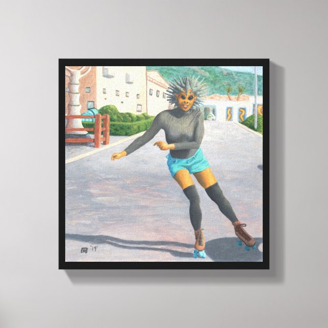 Kanvastrycket Alien Woman Roller Skating Fantasy Canvastryck (Framsida)