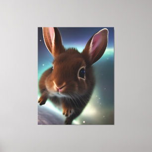 Kanvastrycket Baby Rabbit Runin Space Canvastryck
