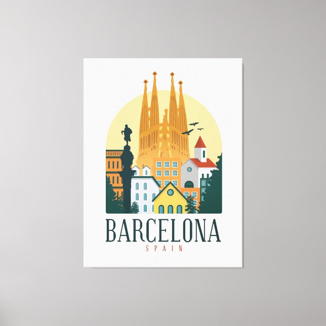 Kanvastrycket Barcelona Spain Skyline Stretched Canvastryck (Framsida)