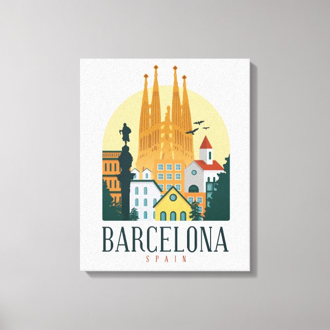 Kanvastrycket Barcelona Spain Skyline Stretched Canvastryck (Framsida)