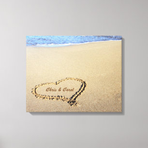 Kanvastrycket Beach Heart med anpassade namn Canvastryck