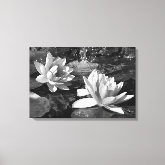 Kanvastrycket Black and White Lotus Flowers Canvastryck (Framsida)