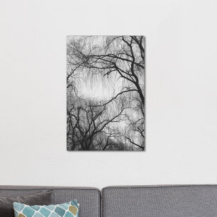 Kanvastrycket Black and White Willow Träd Grenar Canvastryck