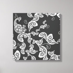 Kanvastrycket Black Blommigt Peacock Deco Art Canvastryck