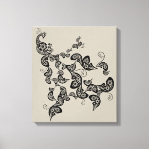 Kanvastrycket Black Blommigt Peacock Deco Art Canvastryck