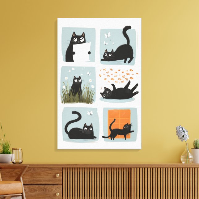 Kanvastrycket Black Cat Wall Art Stretched Canvastryck (Insitu (Vardagsrum))