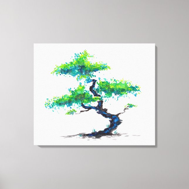 Kanvastrycket Blue Bonsai Watercolor Canvastryck (Framsida)
