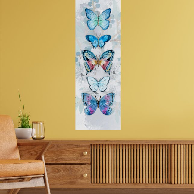 Kanvastrycket Blue Butterfly Panel Poster (Vardagsrum 2)