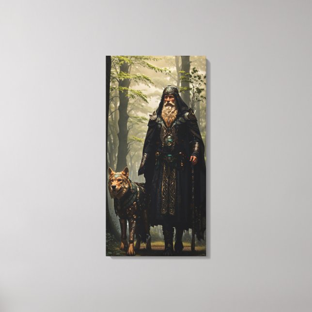 Kanvastrycket Celtic Wizard och Varg Canvastryck (Framsida)
