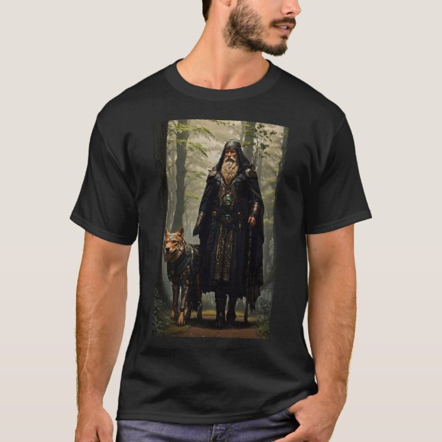 Kanvastrycket Celtic Wizard och Varg T Shirt (Framsida)
