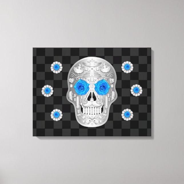 Kanvastrycket Chrome Calavera (blå Ro) Canvastryck (Framsida)