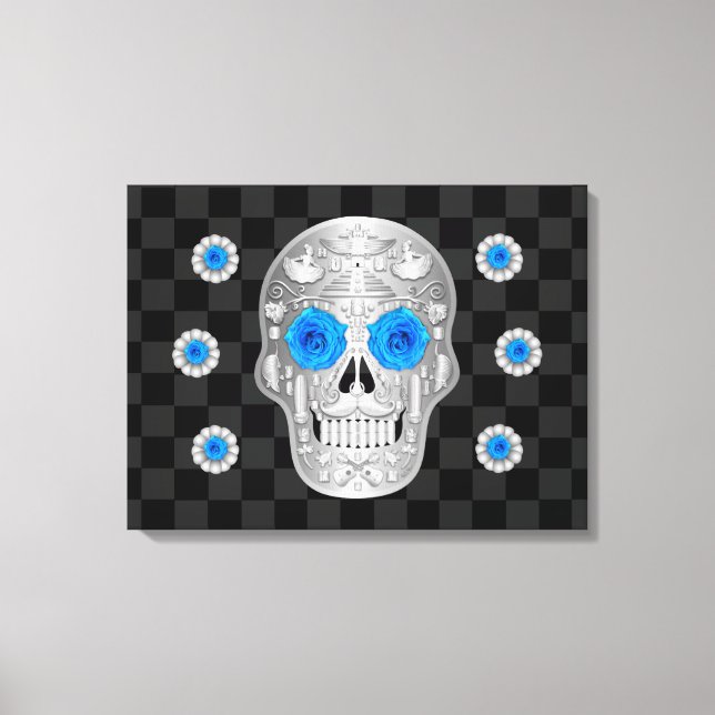 Kanvastrycket Chrome Calavera (blå Ro) Canvastryck (Framsida)