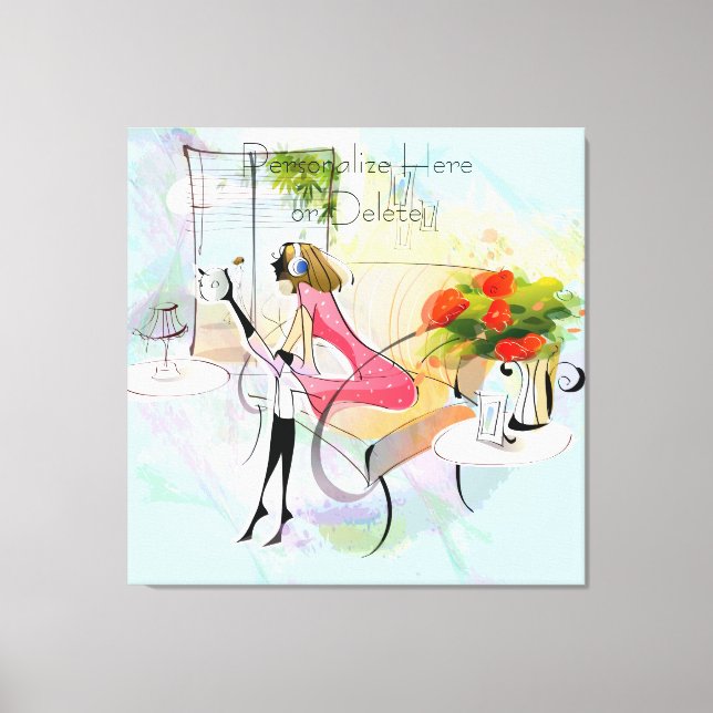 Kanvastrycket contemporary Girl Music Stretched Canvastryck (Framsida)