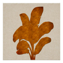 Kanvastrycket Copper Linen Banana Plant Collage