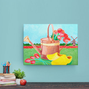 Kanvastrycket Copper Watering Can och Tulips Canvastryck