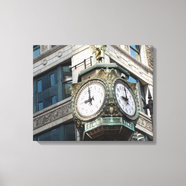 Kanvastrycket Corner Clock Downtown Chicago Canvastryck (Framsida)